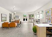 Thumbnail 47 of 72 - four columns of meeting rooms with a row of counters and a table with chairs at Radius on Grove, Austin, 78741