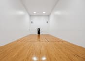 Thumbnail 18 of 24 - A black object is placed in the middle of a room with wooden flooring.