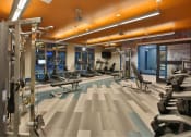 Thumbnail 12 of 22 - a gym with cardio machines and weights on the floor at The Grand at Stonecreek, San Marcos, TX, 78666
