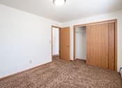 Thumbnail 15 of 16 - A room with a brown carpet and two wooden doors. Fargo, ND Birchwood 2 Apartments