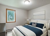 Thumbnail 4 of 14 - A bedroom with a bed, nightstands, and a window. West Fargo, ND Clearview Apartments