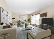 Thumbnail 1 of 29 - a living room with a couch and a table and a television. Anoka, MN Dellwood Estates