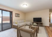 Thumbnail 4 of 13 - Bismarck, ND Fairview. a living room with a tv and a sliding glass door