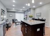 Thumbnail 64 of 83 - a kitchen with a counter top and a living room. Circle Pines, MN Lexington Lofts