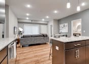 Thumbnail 36 of 83 - an open kitchen and living room with a couch in the background. Circle Pines, MN Lexington Lofts