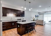 Thumbnail 23 of 83 - a kitchen with a bar and a living room with a couch. Circle Pines, MN Lexington Lofts