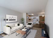 Thumbnail 4 of 28 - a living room with a white couch and a coffee table. Fargo, ND Eagle Run Apartments