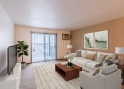 Thumbnail 1 of 44 - a living room with a white couch and a tv. Fargo, ND Country Edge Apartments