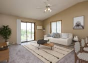 Thumbnail 1 of 18 - Fargo, ND Flickertail Apartments a living room with beige walls and a sliding glass door leading to a balcony