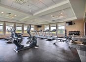 Thumbnail 46 of 49 - Fargo, ND Lake Crest Apartments. A room filled with lots of cardio equipment and a flat screen tv