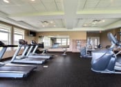 Thumbnail 47 of 49 - Fargo, ND Lake Crest Apartments. A gym with treadmills and other exercise equipment