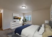 Thumbnail 4 of 13 - a bedroom with a bed and a dresser and a window. Moorhead, MN Townhomes at Mallard Creek