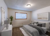 Thumbnail 6 of 20 - a bedroom with a bed and a large window. Fargo, ND Martha Alice Apartments