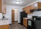 Thumbnail 33 of 36 - the view of a kitchen with a stove refrigerator and sink. Fargo, ND Place One Apartments