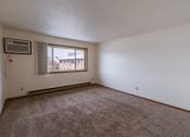 Thumbnail 6 of 22 - an empty living room with carpet and a window. Fargo, ND Sargent Apartments