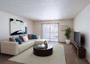 Thumbnail 1 of 10 - a living room with a couch and a coffee table. Fargo, ND Schrock Apartments