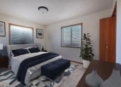 Thumbnail 4 of 23 - a bedroom with a bed and two windows. Fargo, ND Somerset Apartments
