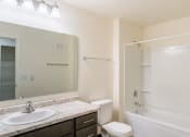 Thumbnail 36 of 43 - a bathroom with sink toilet and shower. Fargo, ND Stonebridge Apartments