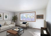 Thumbnail 1 of 22 - a living room with a couch and a table and a window. Fargo, ND Pacific Park Apartments