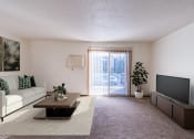 Thumbnail 2 of 14 - a living room with a couch and a coffee table and a television. Grand Forks, ND Cedarwood Apartments