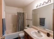Thumbnail 13 of 22 - Grand Forks, ND Southview III Apartments. A bathroom with a sink and a shower and a toilet
