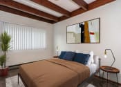 Thumbnail 3 of 8 - Grand Forks, ND Washington Apartments. a bedroom with a bed and a large painting on the wall