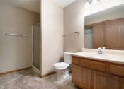 Thumbnail 8 of 10 - Omaha, NE Deerfield Apartments. A bathroom with a toilet sink and shower