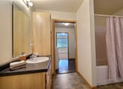 Thumbnail 15 of 18 - a bathroom with a sink and a shower and a bath tub. Moorhead, MN Sandy Creek Apartments