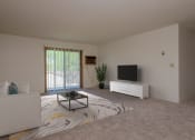 Thumbnail 1 of 19 - a living room filled with furniture and a flat screen tv with a glass sliding door. Fargo, ND South Pointe Apartments