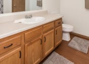 Thumbnail 8 of 10 - Grand Forks, ND Vista Apartments. a bathroom with a toilet sink and mirror
