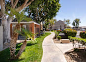 Thumbnail 30 of 36 - a sidewalk in front of a house with a palm tree