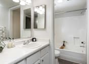 Thumbnail 14 of 23 - a bathroom with a sink and a mirror and a tub