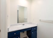 Thumbnail 20 of 35 - Bathroom with navy cabinets