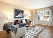 Thumbnail 1 of 50 - a living room with a couch and a chair and a window