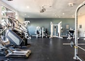 Thumbnail 31 of 50 - a gym with cardio equipment and weights on the floor