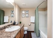 Thumbnail 9 of 34 - the preserve at ballantyne commons apartment bathroom with tub sink and shower