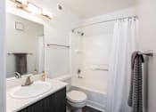 Thumbnail 38 of 87 - a bathroom with a sink toilet and shower and a mirror