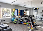 Thumbnail 30 of 54 - the preserve at ballantyne commons fitness room with weights and other gym equipment