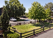 Thumbnail 39 of 42 - a view of the yard of a fenced in yard with trees and a truck