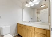 Thumbnail 53 of 137 - a bathroom with a toilet and a sink and a mirror