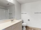 Thumbnail 42 of 45 - a bathroom with a sink and a toilet and a mirror