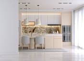 Thumbnail 15 of 16 - A modern kitchen with a dining table and chairs.