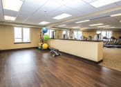Thumbnail 24 of 33 - a large fitness room with wood flooring and yoga balls at The Flats at Cedar Grove, Minnesota