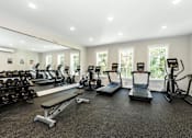 Thumbnail 26 of 35 - A gym with treadmills, elliptical machines, and dumbbells at The Promenade at Easton Apartments, Easton Maryland
