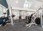 Thumbnail 26 of 35 - A gym with a variety of equipment including a leg press machine. at Spa Cove Apartments, Annapolis, 21403