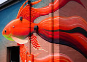 Thumbnail 56 of 64 - A large fish mural on a building.