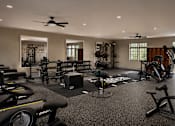 Thumbnail 18 of 35 - A well-equipped gym with various exercise machines and weights.