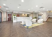 Thumbnail 15 of 52 - Modern clubhouse featuring community lounge, coffee bar, salon and spa, billiards and poker room, and concierge package room at Parkside Apartments and Shops in Bentonville, AR