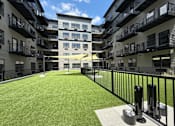 Thumbnail 17 of 22 - A grassy courtyard is surrounded by apartment buildings.