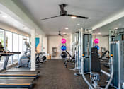 Thumbnail 57 of 58 - A gym with treadmills, exercise balls, and weight machines.
